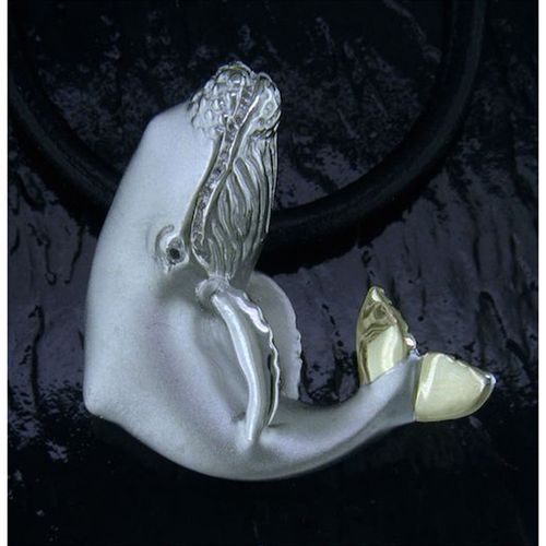 Humpback Whale Necklace - Sterling Silver and 14K Gold  - SD-SGN035-18