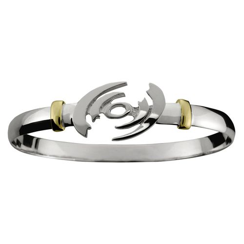 Hurricane Hook Bracelet - Sterling Silver & 14K Gold 6mm 7.5 Inch