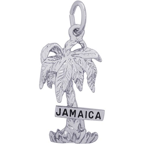 Jamaica Palm With Sign Charm - 14K White Gold