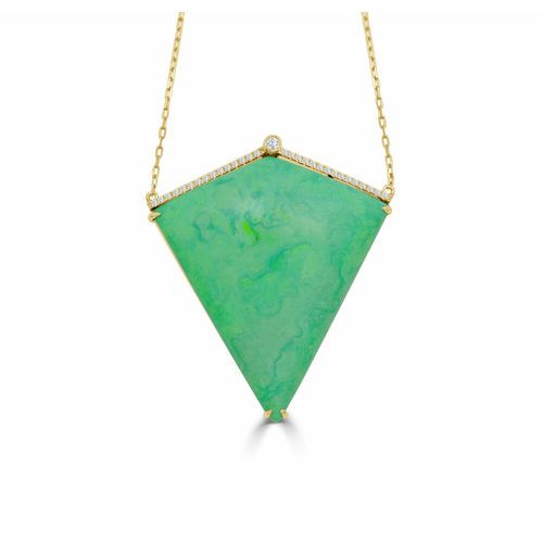Kite Shape Green Turquoise & Diamond Pendant