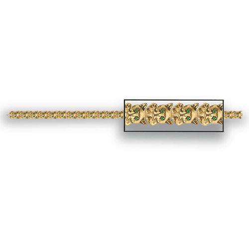 Kitten Head Bracelet with Emerald Eyes - 14K Yellow Gold