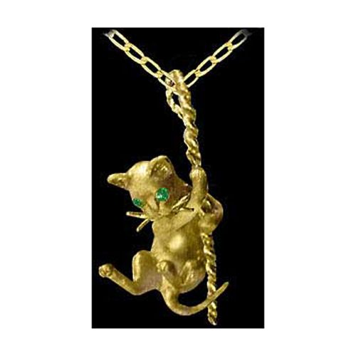 Kitten on Rope Pendant - 14K Yellow Gold