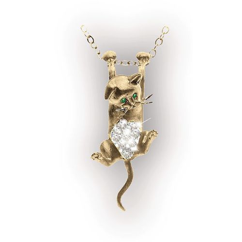 Kitten Pave Pendant - 14K Yellow Gold
