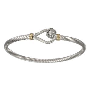 Knot Cable Hook Bracelet - Sterling Silver & 14K Gold 3.5mm 7 Inch