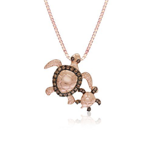 Koa Diamond Mother and Baby Turtle Pendant, Hawaiian Inspired  Pendant, STP-36052K