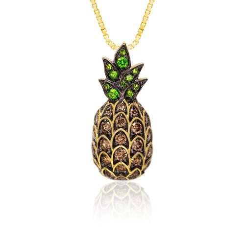 Koa Diamond Pineapple Pendant, Hawaiian Inspired Pendant, PIP-35816/K