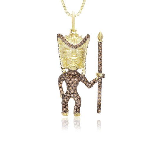Koa Diamond Suit Tiki Pendant 32mm, Hawaiian Inspired  Pendant, KTP-35827K