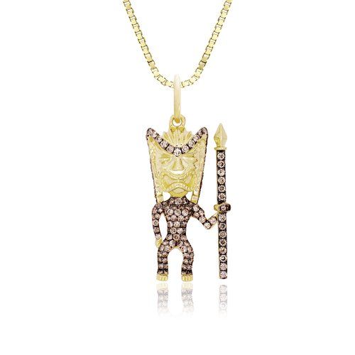 Koa Diamond Suit Tiki Pendant, Hawaiian Inspired  Pendant, KTP-35825K