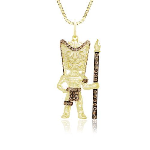 Koa Diamond Tiki Cloth Pendant 33mm, Hawaiian Inspired Pendant, KTP-35853