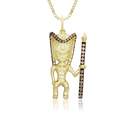 Koa Diamond Tiki Pendant 33mm, Hawaiian Inspired Pendant, KTP-35826