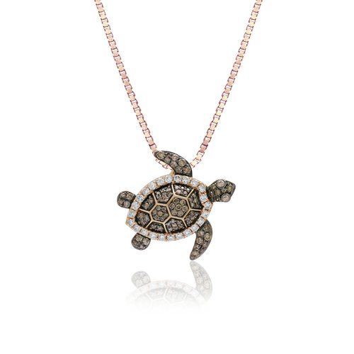Koa Diamond Turtle Pendant 15mm, Hawaiian Inspired Pendant, STP-36051K