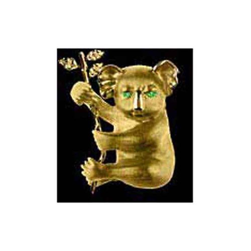 Koala Pendant with Emerald Eyes - 14K Yellow Gold