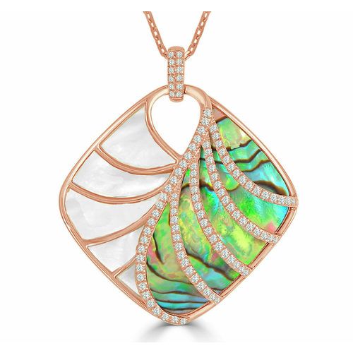 Large Abalone, Yellow Mother Of Pearl, & Diamond Venus Cushion Pendant