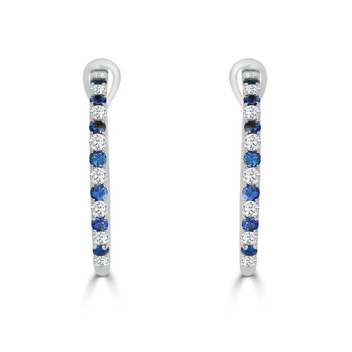 Large Alternating Diamond & Sapphire Hoop Earrings