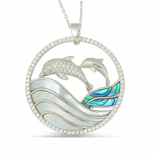 Large double Dolphins half Diamond half polish with Mother of Pearl and Abalone waves
