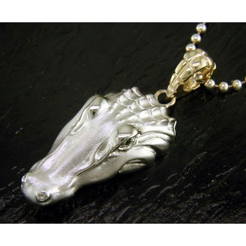Large Gator Head Pendant with Tsavorite Eyes - Sterling Silver and 14K  - SD-SGP560