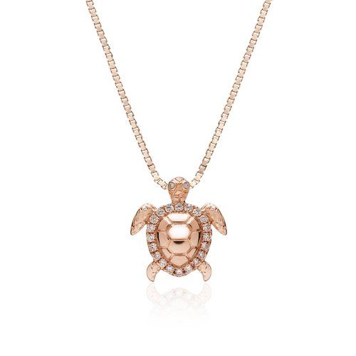 Large Gold Turtle Diamond Outline Pendant, Hawaiian Inspired Pendant, STP-36054D/ RG
