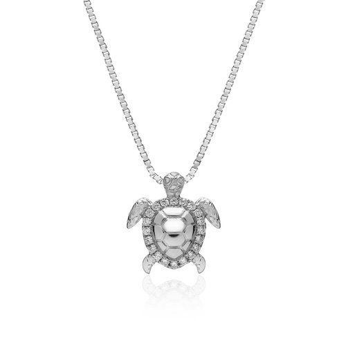Large Gold Turtle Diamond Outline Pendant, Hawaiian Inspired Pendant, STP-36054D/ WG