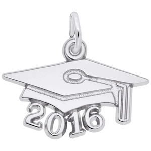 Large Graduation Cap 2016 Charm - 14K White Gold - 10-6916-wg
