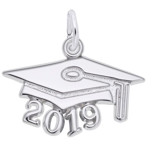 Large Graduation Cap 2019 Charm - 14K White Gold - 10-6919-wg
