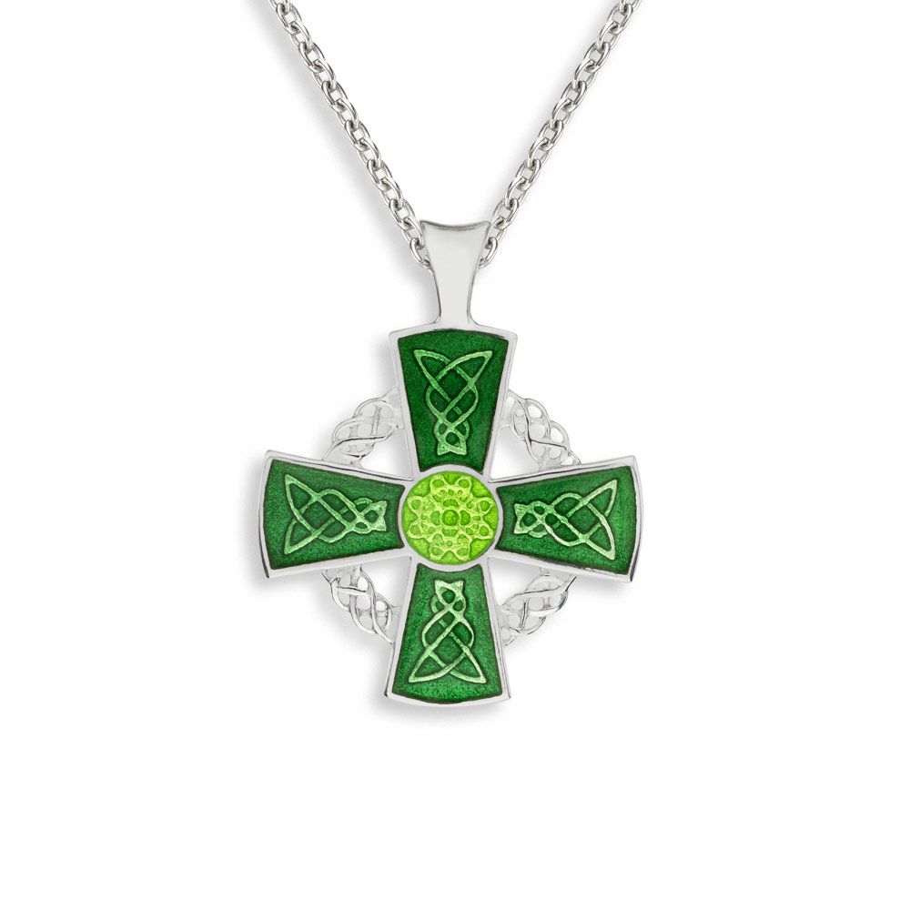 Large Green Celtic Cross Necklace, Sterling Silver - NN0472A