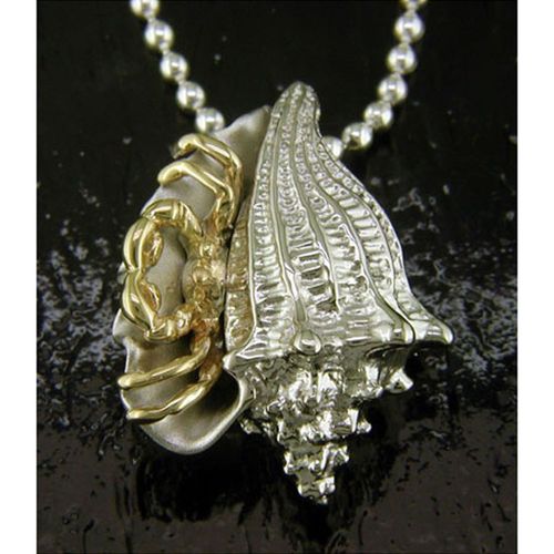 Large Hermit Crab Pendant - Sterling Silver and 14K Gold  - SD-SGP680