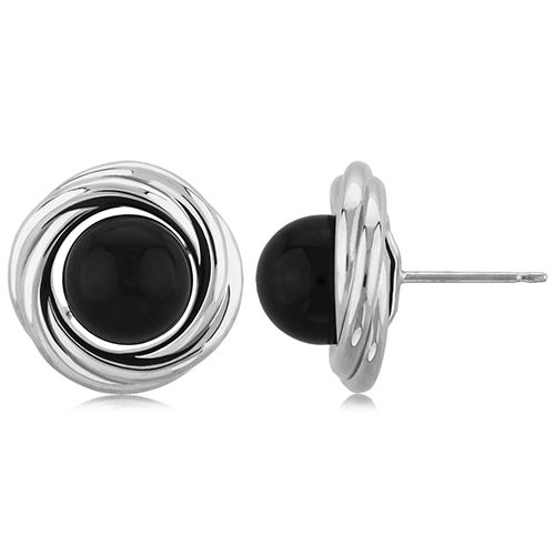 Large Knot Black Onyx Earrings - Sterling Silver