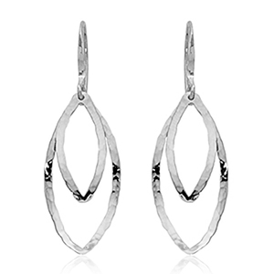 Large Marquise Hammered Drop Earrings - Sterling Silver