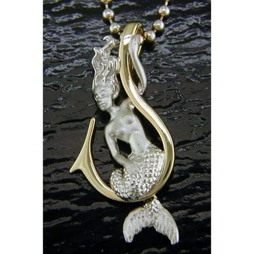 Large Mermaid Hook Pendant - Sterling Silver and 14K Gold  - SD-SGP113
