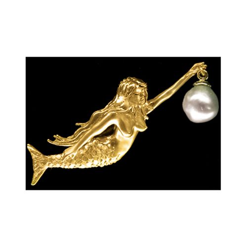Large Mermaid Pendant - 14K Yellow Gold