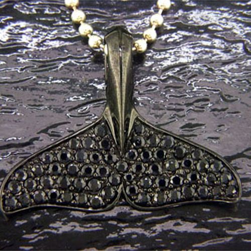 Large Orca Whale Tail Pendant - Sterling Silver and 14K Gold  - SD-SGP025S
