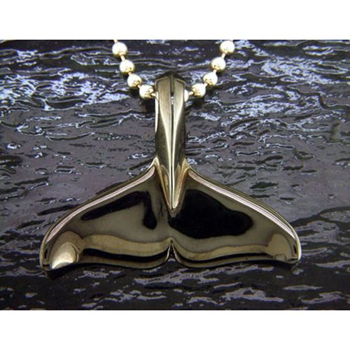 Large Orca Whale Tail Rhodium Pendant - Sterling Silver and 14K Gold  - SD-SGP025