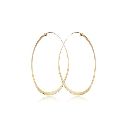 Large Oval Hammered Twist Hoop Earrings - 14K Yellow Gold