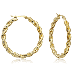 Large Round Twisted Hoop Earrings - 14K Yellow Gold