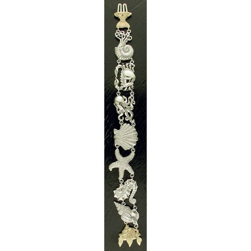 Large Sealife Bracelet - Sterling Silver and 14K Gold  - SD-SGB710