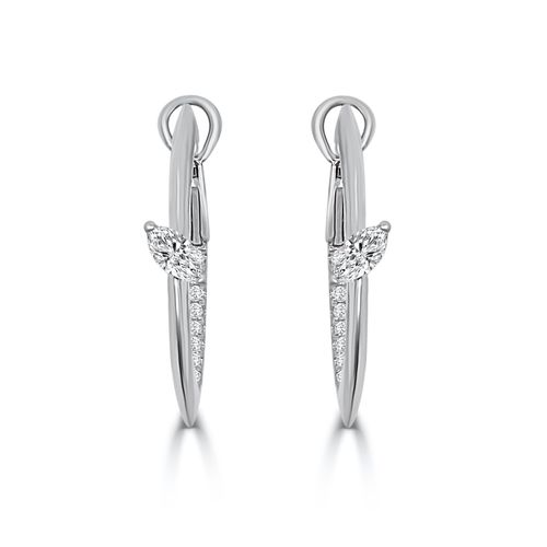 Large Slanted Marquise Center Half Diamond  Bolt  Hoop Earrings