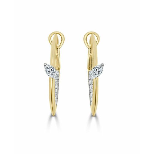 Large Slanted Marquise Center Half Diamond  Bolt  Hoop Earrings