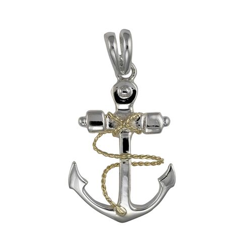 Large Two Tone Anchor Pendant - Sterling Silver & 14K Gold