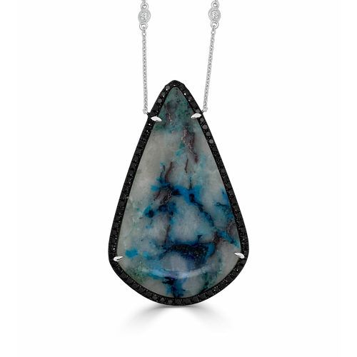 Larger Pear Shape Chrysocolla, Black & White Diamond Pendant