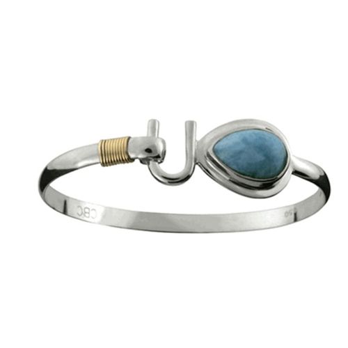 Larimar Hook Bracelet - Sterling Silver & 14K Gold 4mm 7 Inch