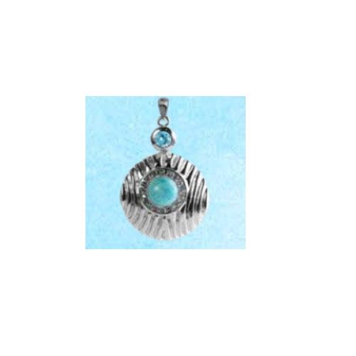 Larimar Circle Charms & Pendants W/wavy Design & Blue Topaz  - MAL117SP