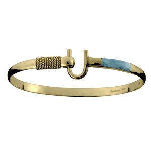 Larimar Inlay Hook Bracelet - 14K Yellow Gold 4mm 6.5 Inch