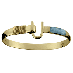Larimar Inlay Hook Bracelet - 14K Yellow Gold 6mm Wide