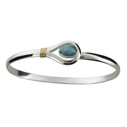 Larimar Unity Hook Bracelet - Sterling Silver & 14K Gold 4mm 7.5 Inch