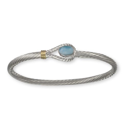 Larimar Unity Cable Hook Bracelet - Silver & 14K Gold  3.5mm 7 Inch