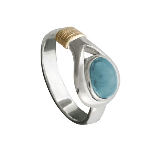 Larimar Gemstone Unity Ring - Sterling Silver & 14K Gold Size 8.0