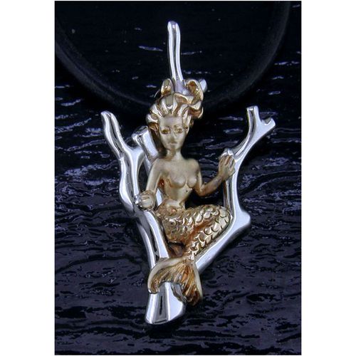 Leathercord Mermaid Necklace - Sterling Silver and 14K Gold  - SD-SGN136-18