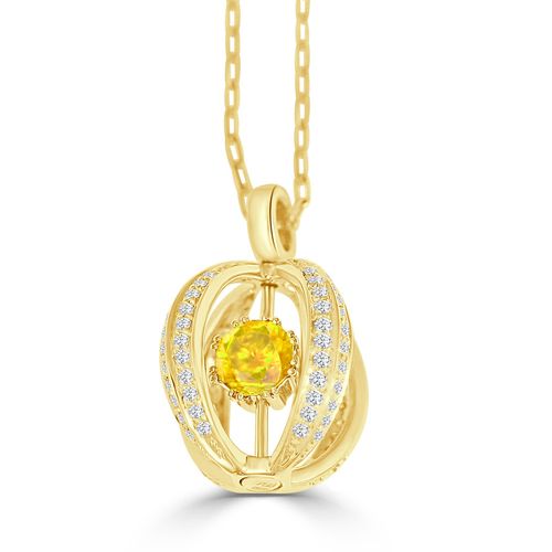 Lime Sphalerite, White & Champagne Diamonds One Of A Kind Pendant