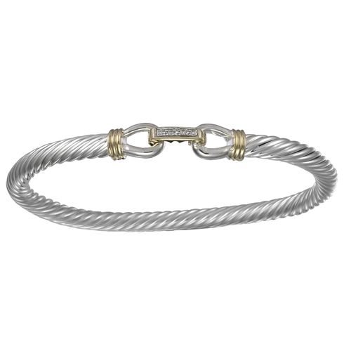Link Cable Hook Bracelet with Diamond - Silver & 14K Gold 6 Inch