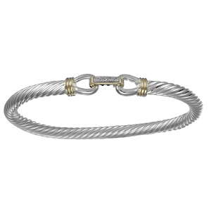 Link Cable Hook Bracelet with Diamond - Silver & 14K Gold 7.25 Inch